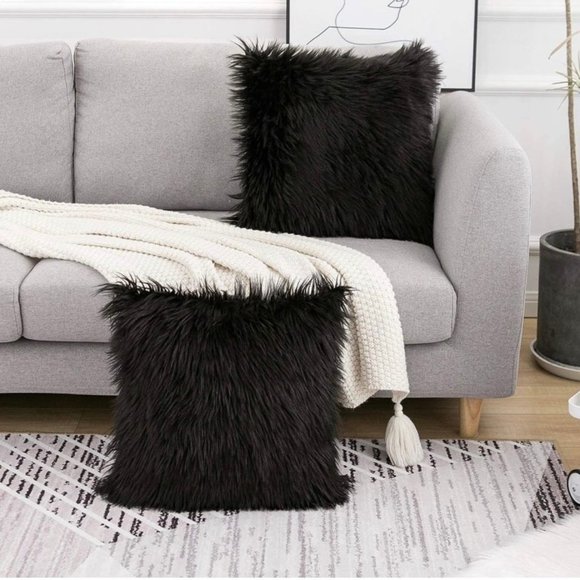 (Only Covers) Set of 2 Gray Luxury Fluffy Decorative Pillow Cushion Covers - Picture 2 of 2